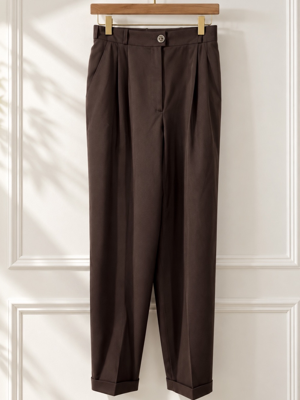 Chanel Vintage Brown Pleated High Waist Tapered Trousers Pants FR 38